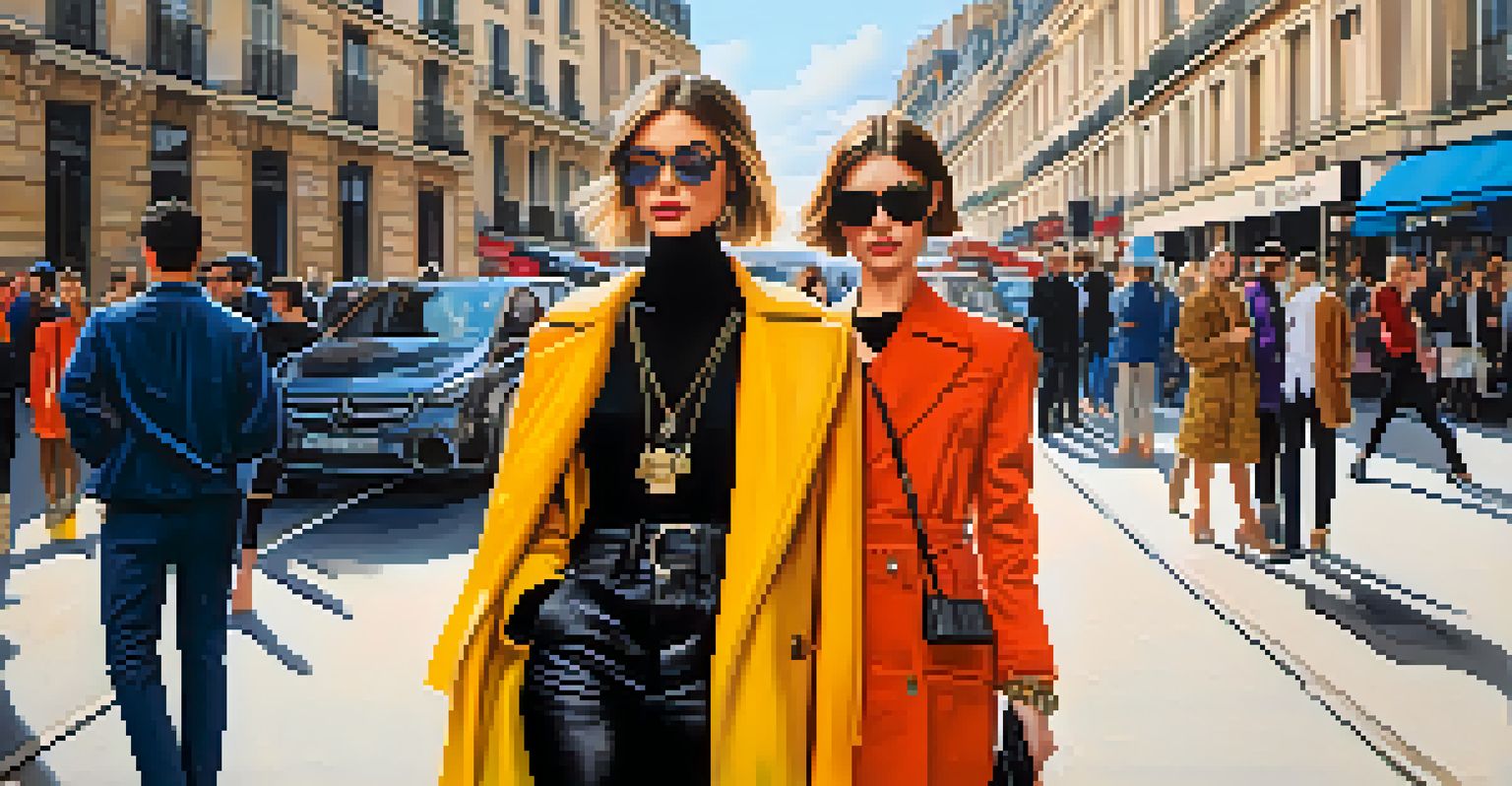 Fashion influencers on a Parisian street displaying stylish outfits inspired by Paris Fashion Week.
