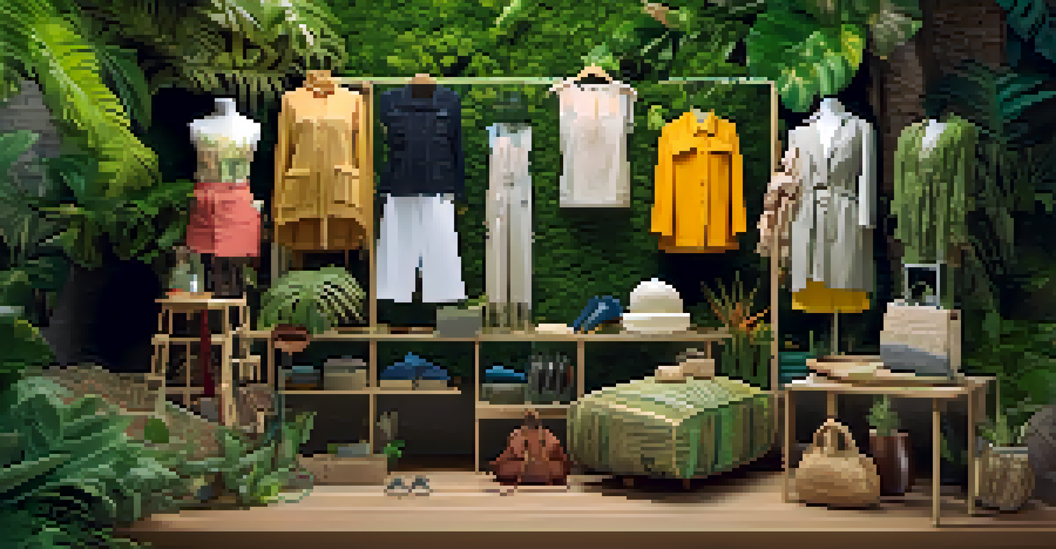 A beautiful arrangement of sustainable fashion pieces made from recycled materials, set against a natural backdrop.
