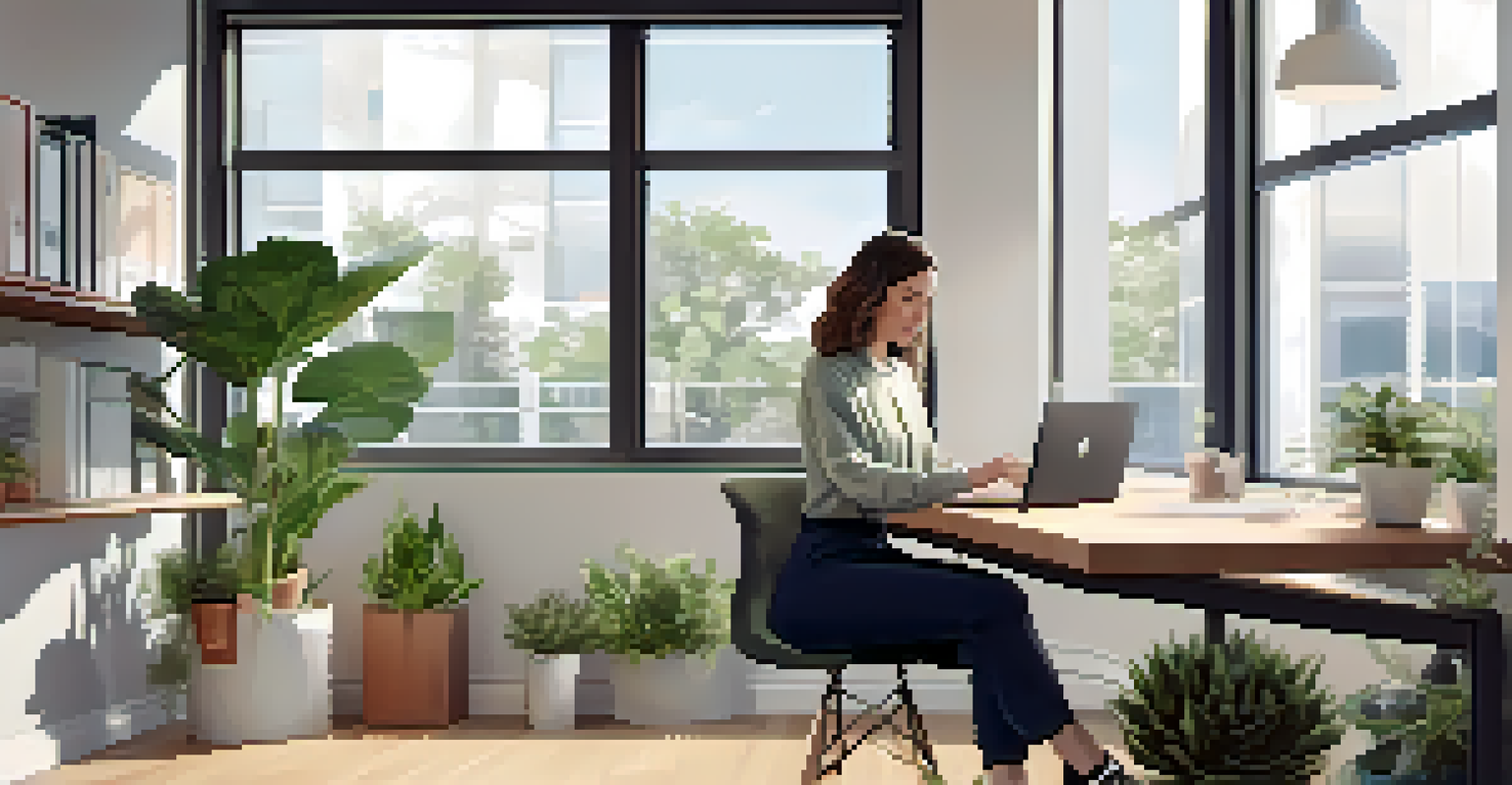 A young professional in stylish athleisure attire working at a modern office desk, showcasing comfort and professionalism.