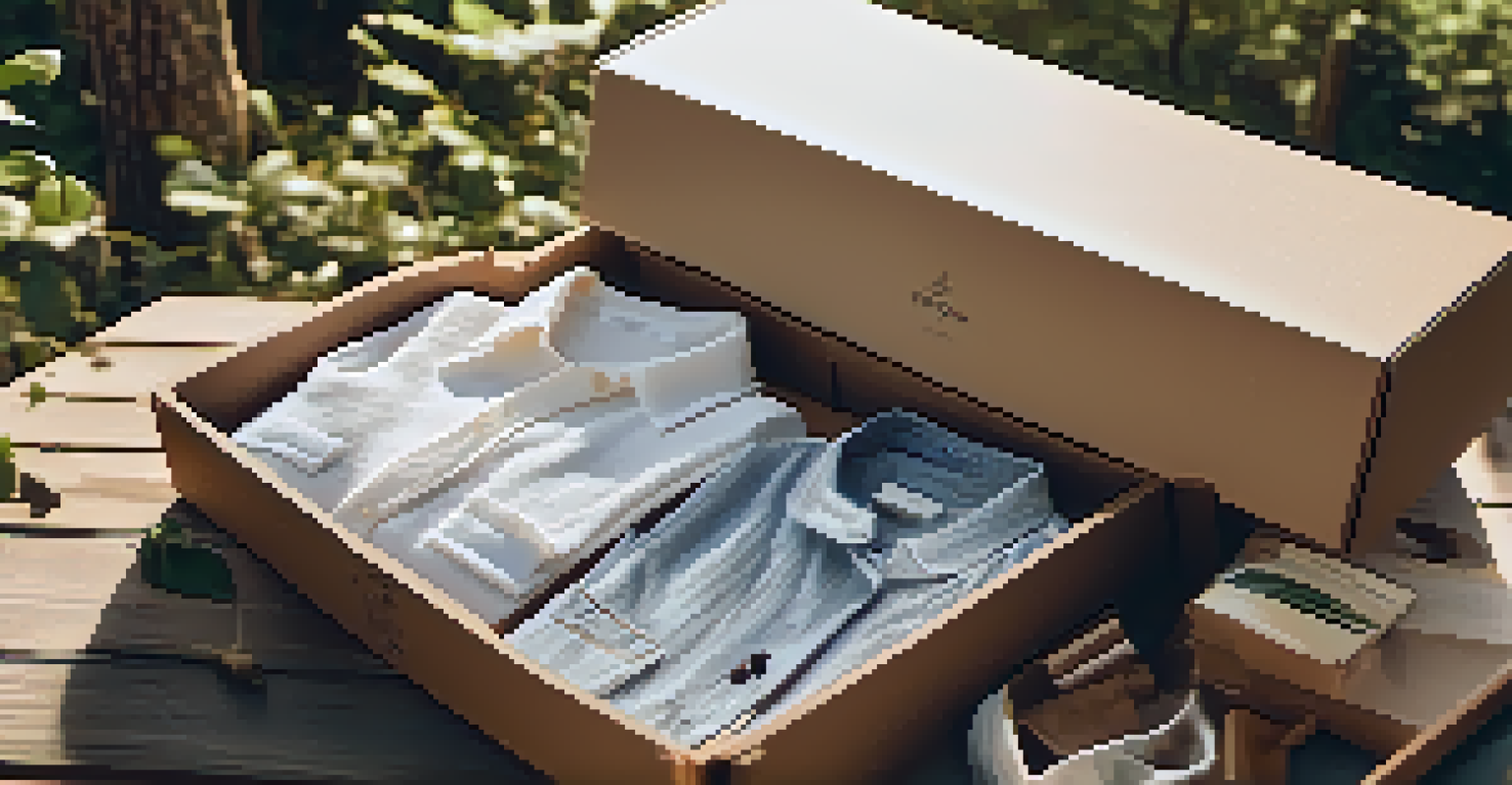 An eco-friendly fashion subscription box outdoors, showing sustainable clothing and accessories.
