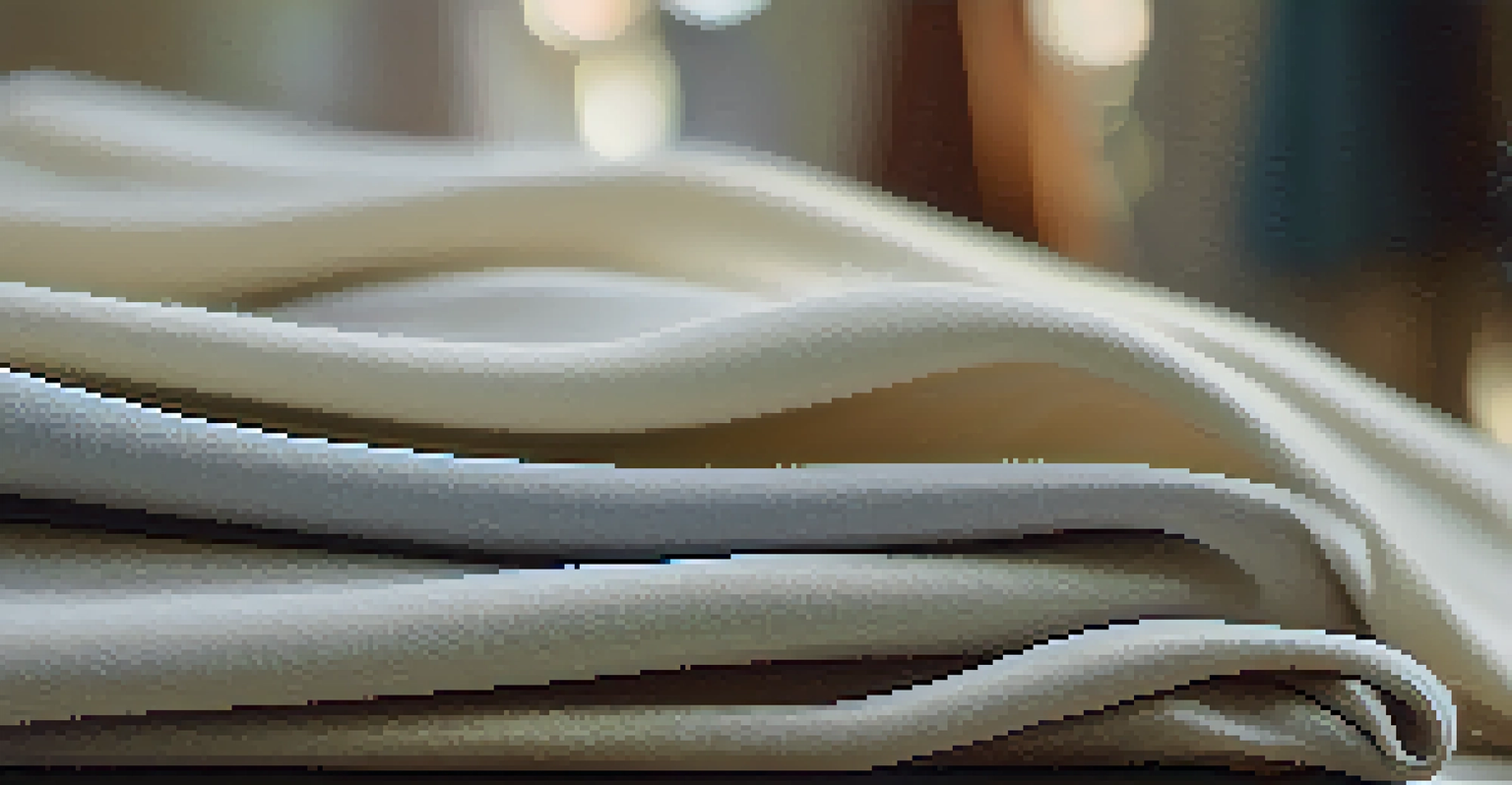 Close-up of innovative sustainable fabrics like organic cotton and Tencel in a sewing workshop.