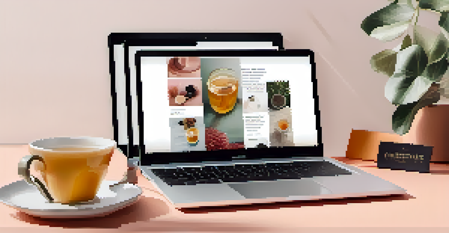 A laptop displaying a minimalist fashion blog layout with vibrant fashion photography in a cozy setting.