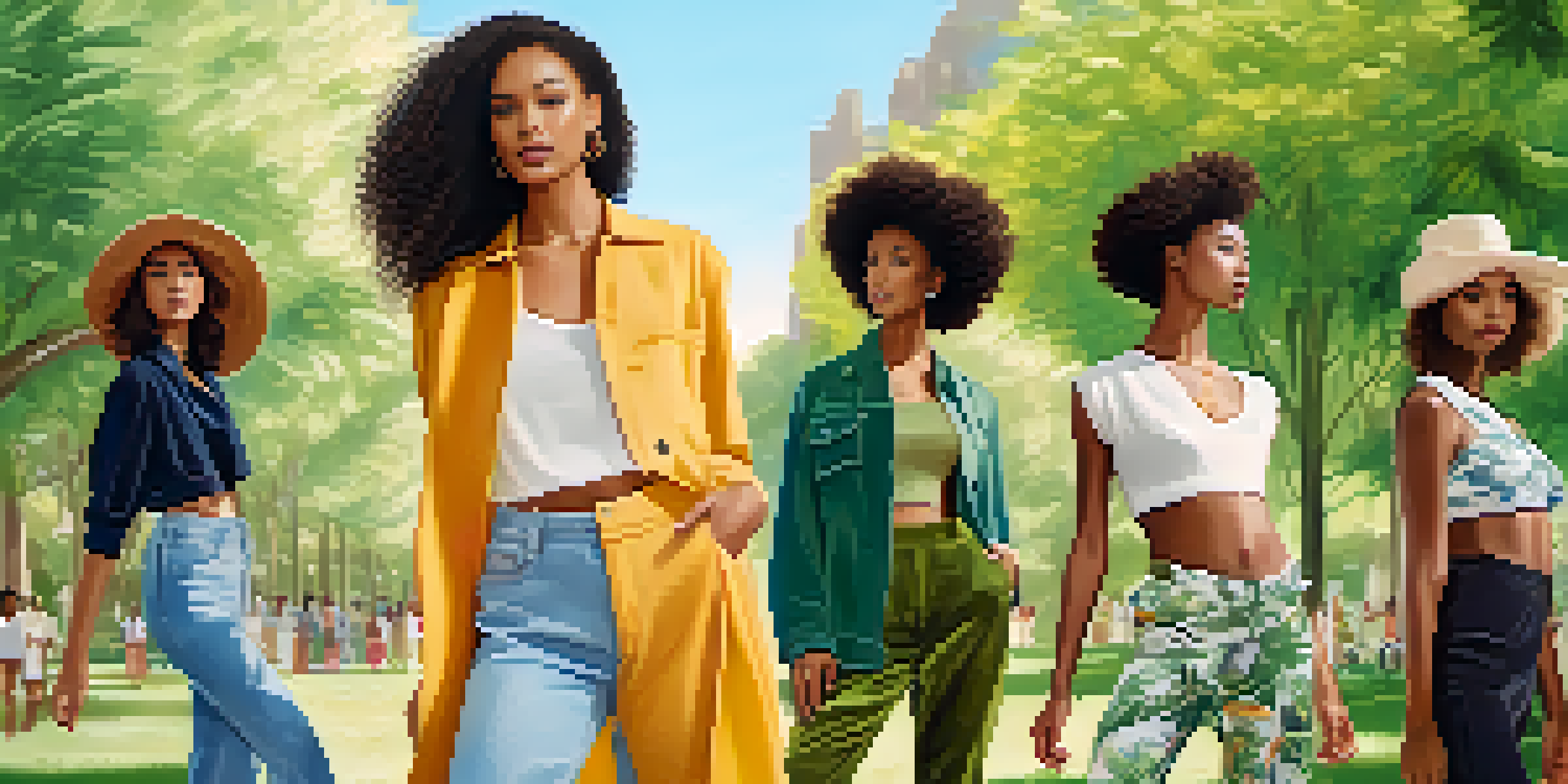 A group of diverse models in a sunny park, showcasing eco-friendly clothing in a playful outdoor photoshoot.