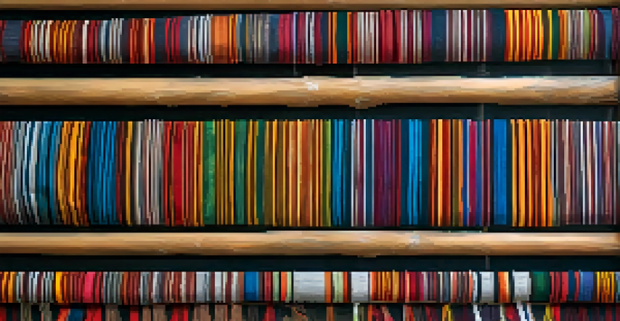 A close-up view of traditional textiles on a loom, displaying intricate patterns and textures in warm lighting.