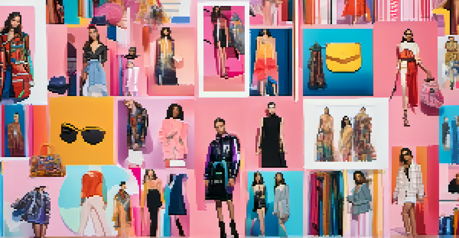 A social media feed displaying highlights from a digital fashion week with influencer posts and vibrant runway looks.