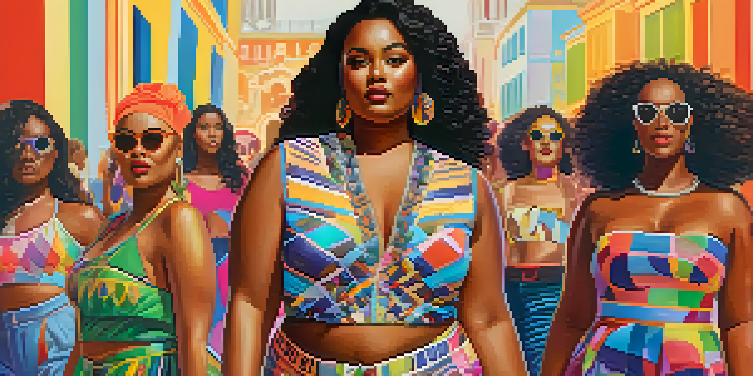 A diverse group of models celebrating body positivity on a runway, showcasing various styles and vibrant colors.