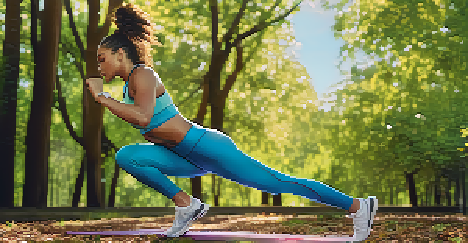 An athlete in vibrant smart textile leggings performing a workout in a park, showcasing flexibility and comfort.