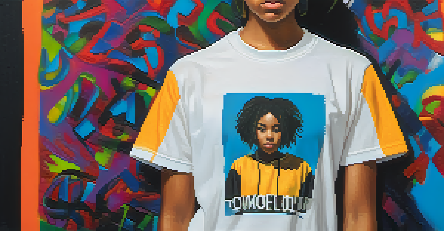 A close-up portrait of a young activist in streetwear with a meaningful message on their shirt, showcasing a determined expression.