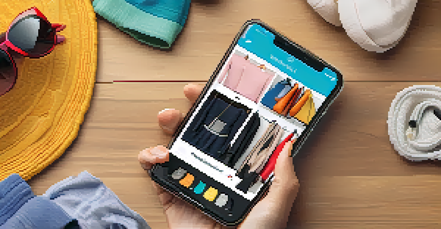 An overhead view of a smartphone displaying a clothing rental app with various clothing options.