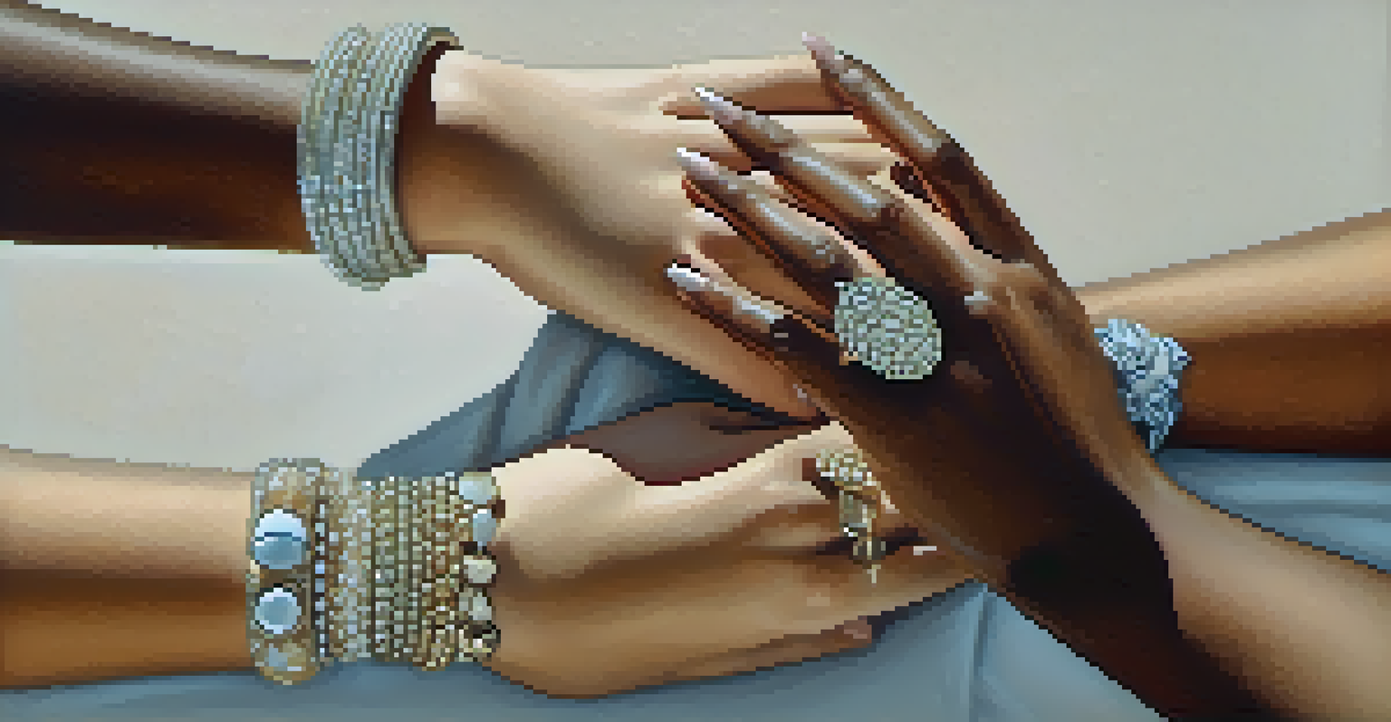 A close-up of diverse hands of different skin tones gently holding each other against a soft background, representing unity and body positivity.
