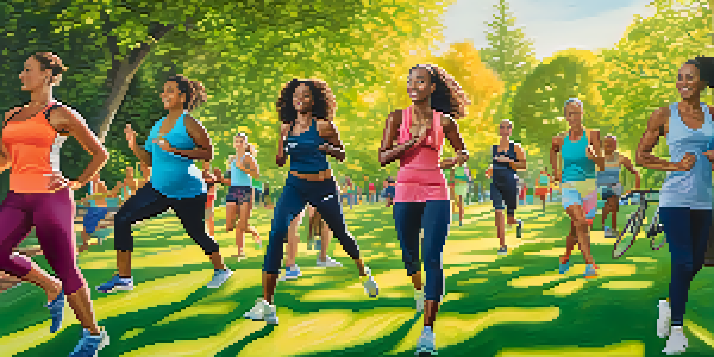 A diverse group of athletes participating in activities like yoga, running, and cycling in a sunny green park, wearing eco-friendly activewear.