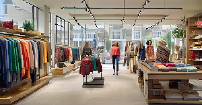 A bright and organized fashion store with colorful clothing displays and natural light, creating an inviting shopping atmosphere.