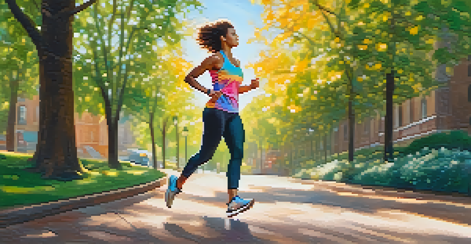 A fashionable woman jogging in a park, wearing a colorful fitness tracker on her wrist.