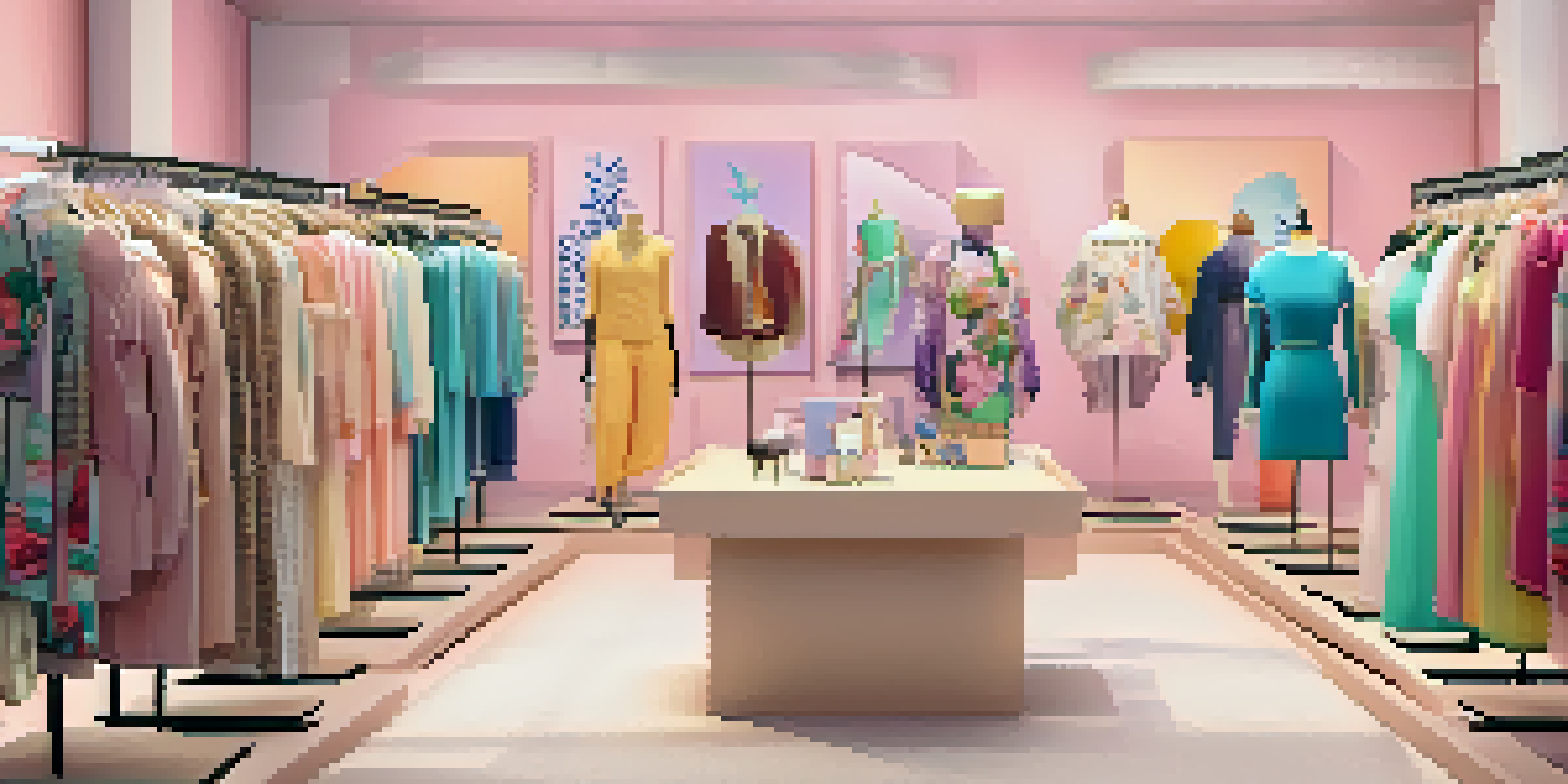 A digital fashion marketplace with colorful clothing from local designers, featuring accessibility icons and a user-friendly interface in a warm atmosphere.