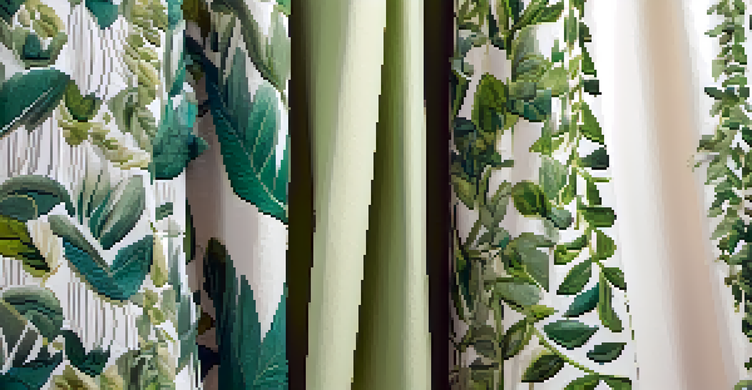 A close-up of a sustainable fashion garment on a mannequin, featuring intricate hand-stitched patterns and a backdrop of greenery.