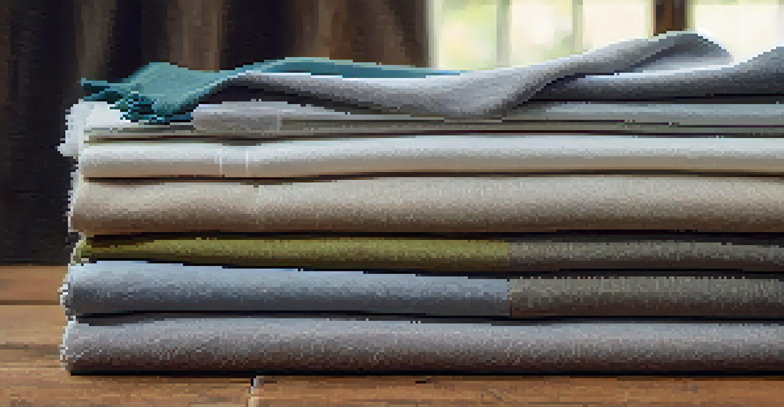 Close-up of sustainable fabrics such as organic cotton, Tencel, and hemp, displaying their unique textures and eco-friendly labels on a wooden table.