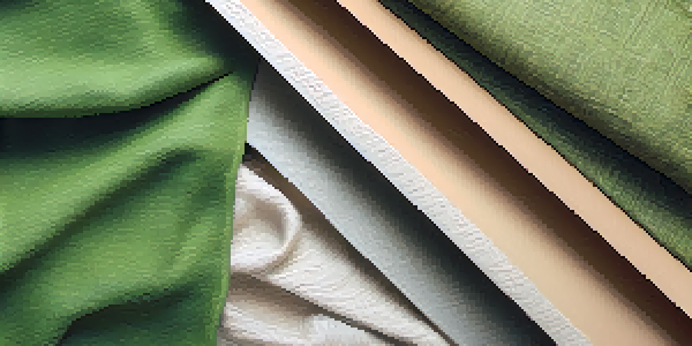 A close-up view of various eco-friendly fashion materials, including organic cotton and mushroom leather, displayed on a wooden surface with green plants in the background.