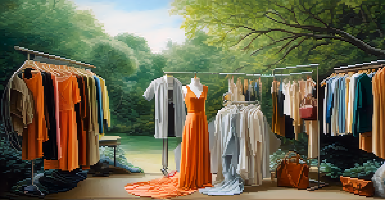 A creative depiction of circular fashion, illustrating clothing being repaired and reused in a nature-inspired workshop setting.