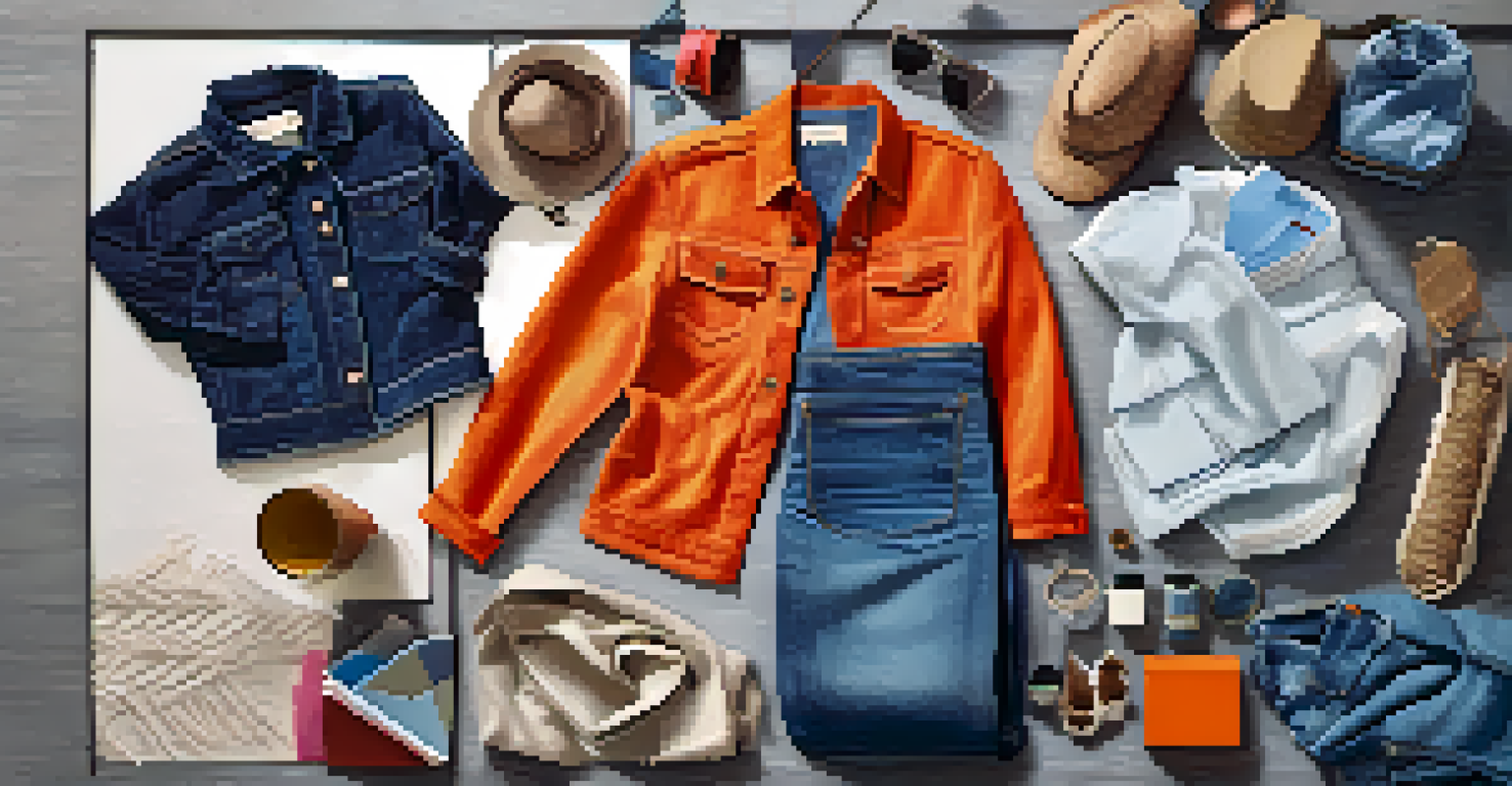 A colorful flat lay of clothing items and accessories representing personal style.