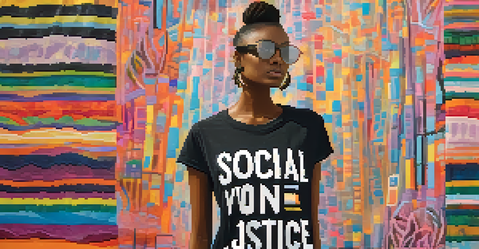 A close-up of a t-shirt with a social justice slogan, showcasing its vibrant colors and texture in natural light.