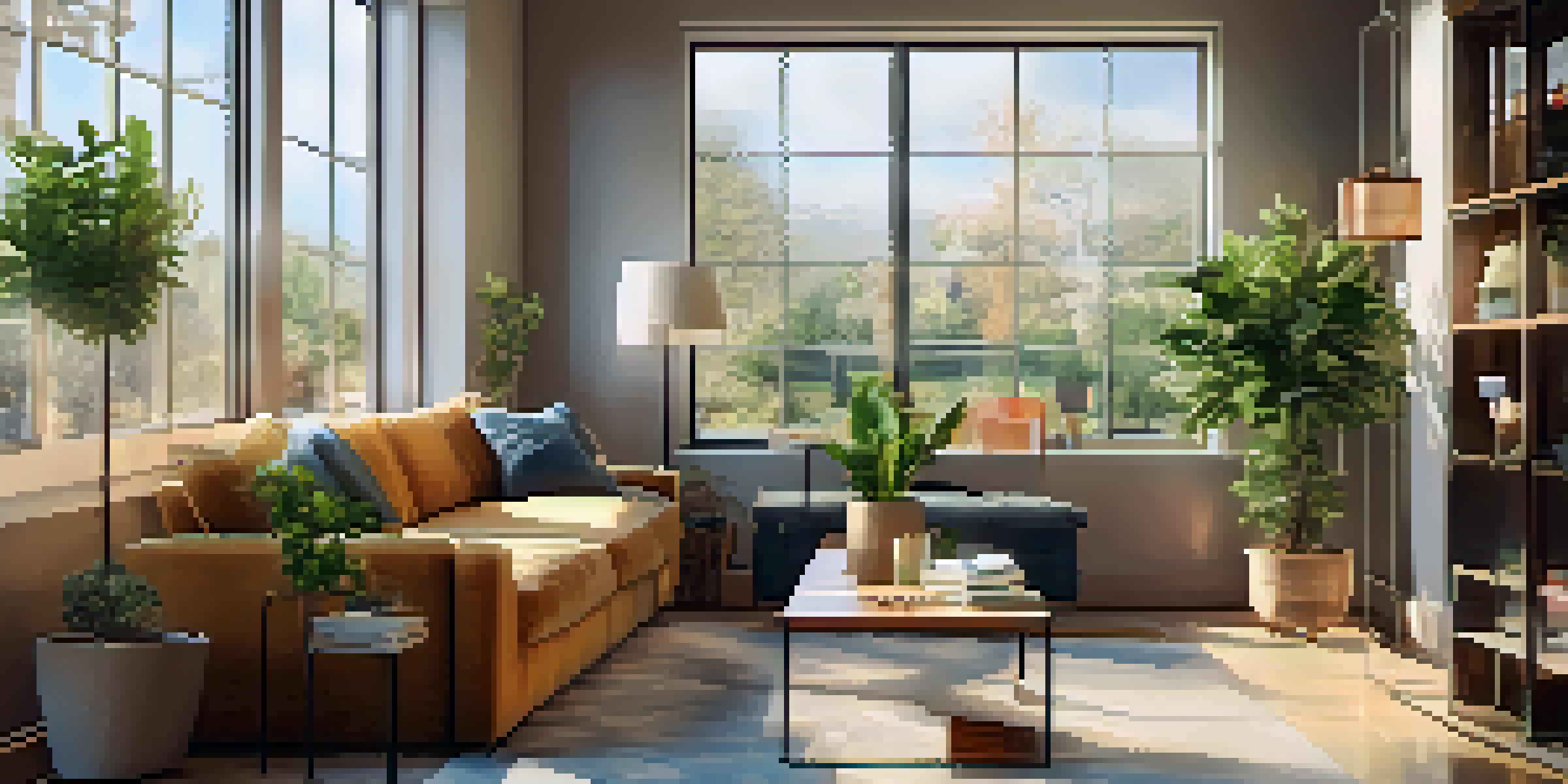 A person in a bright living room using a smartphone to virtually try on a jacket, with a digital overlay on their reflection.