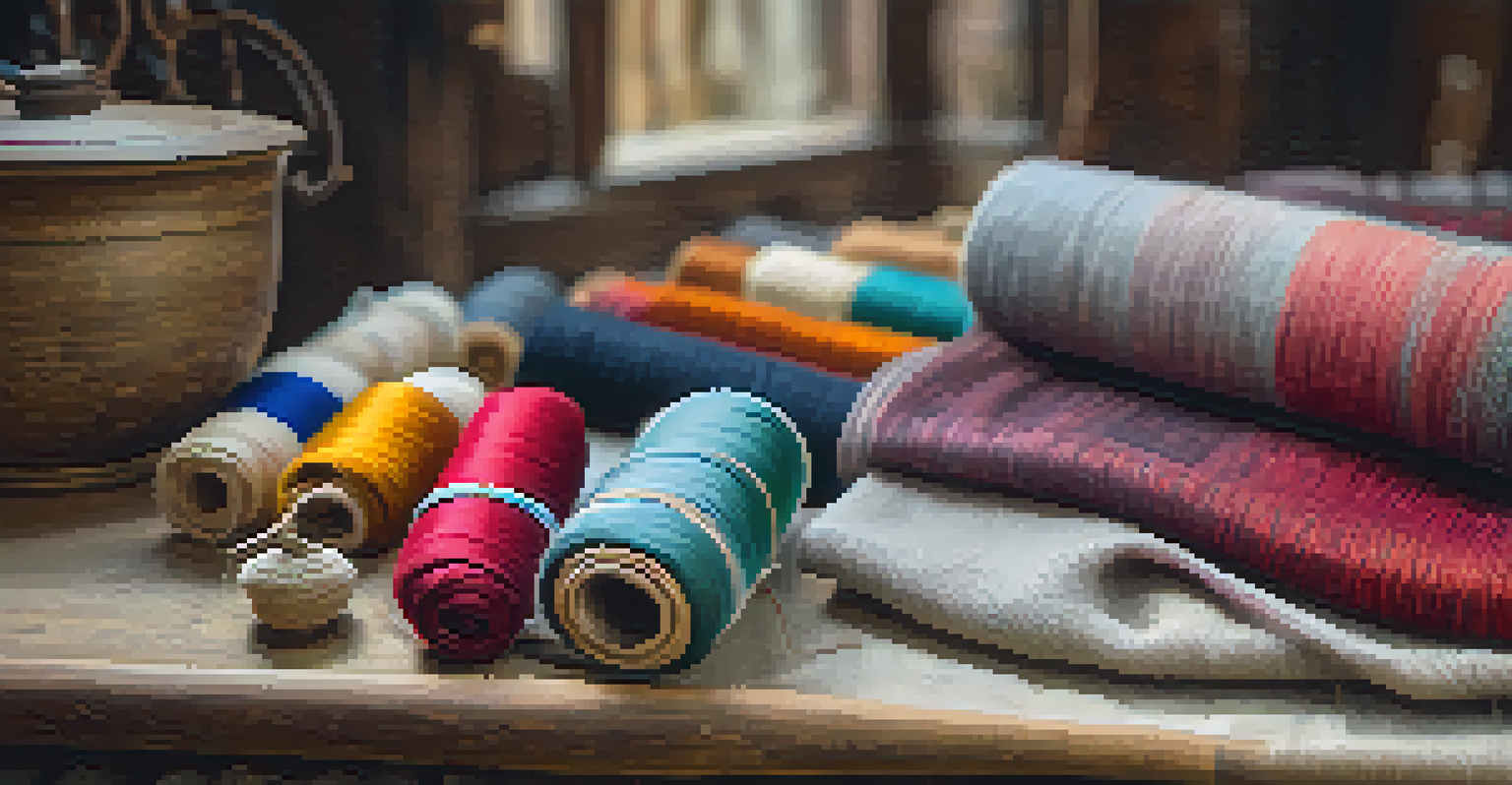 A detailed view of a handcrafted textile with intricate patterns and natural colors, resting on a wooden table.