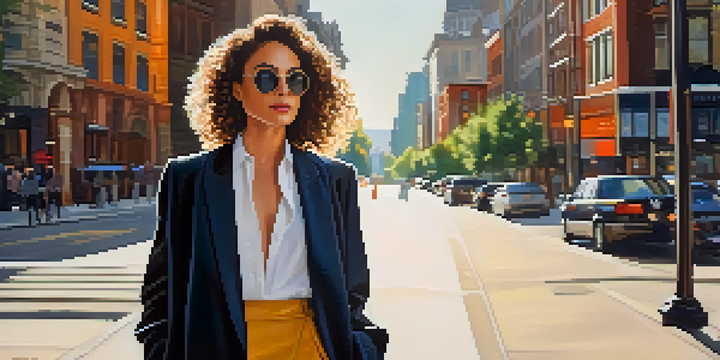 A confident woman in an oversized blazer on a city street, embodying a mix of high fashion and casual style.