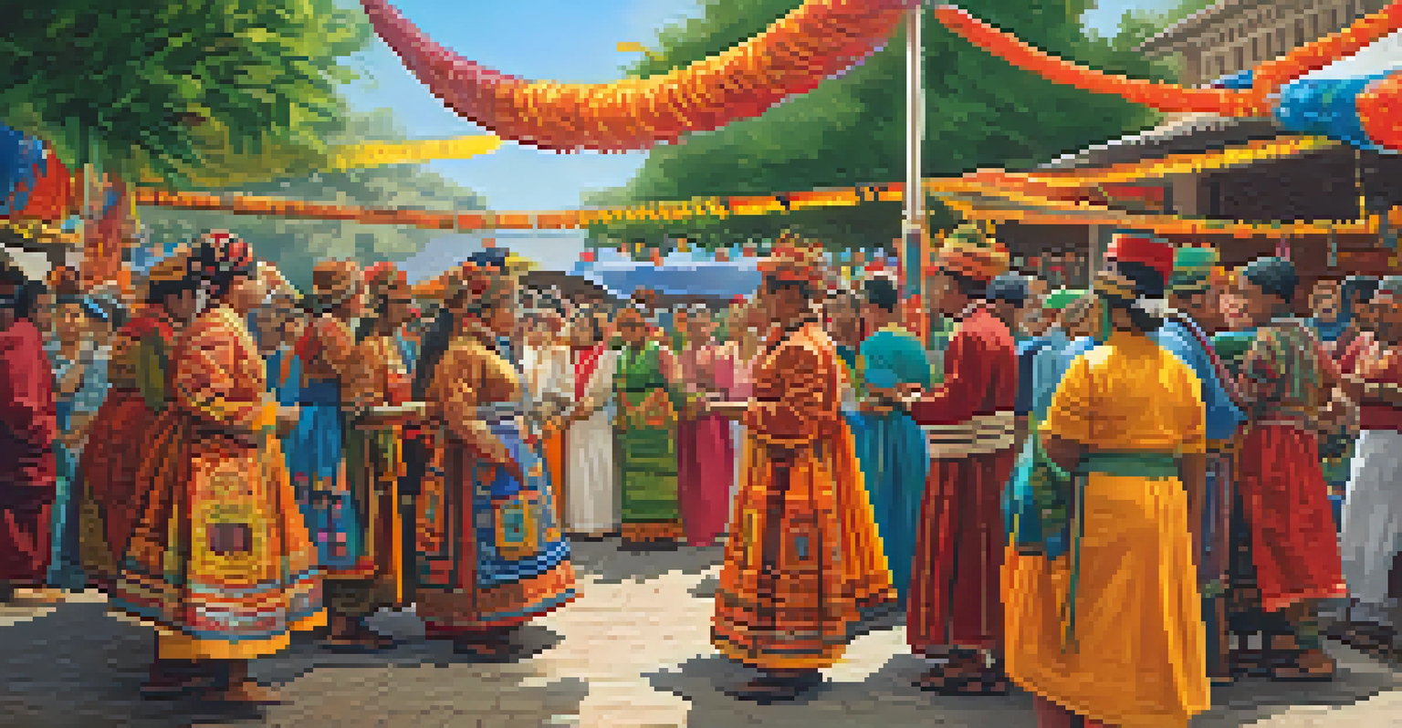 A cultural festival with individuals in traditional clothing celebrating diversity and cultural exchange.