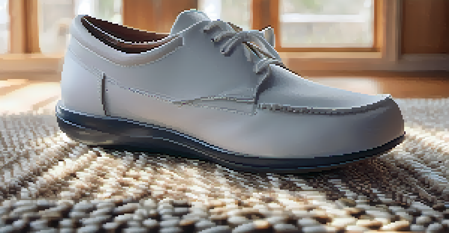 An ergonomic pair of adaptive shoes for seniors on a soft rug, showcasing comfort and style.