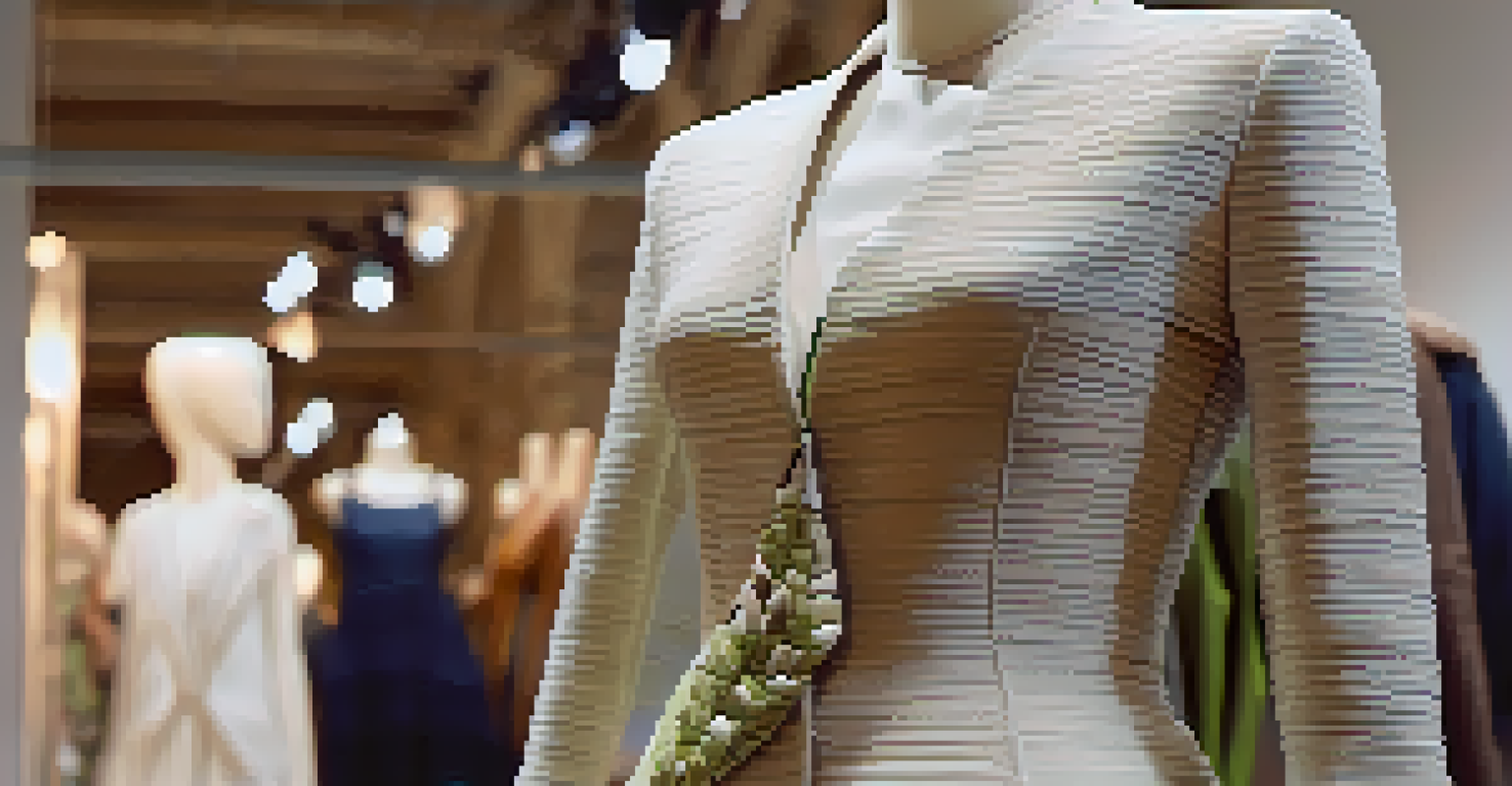 A close-up of sustainable fashion designs on a mannequin, highlighting eco-friendly materials and textures at Paris Fashion Week.
