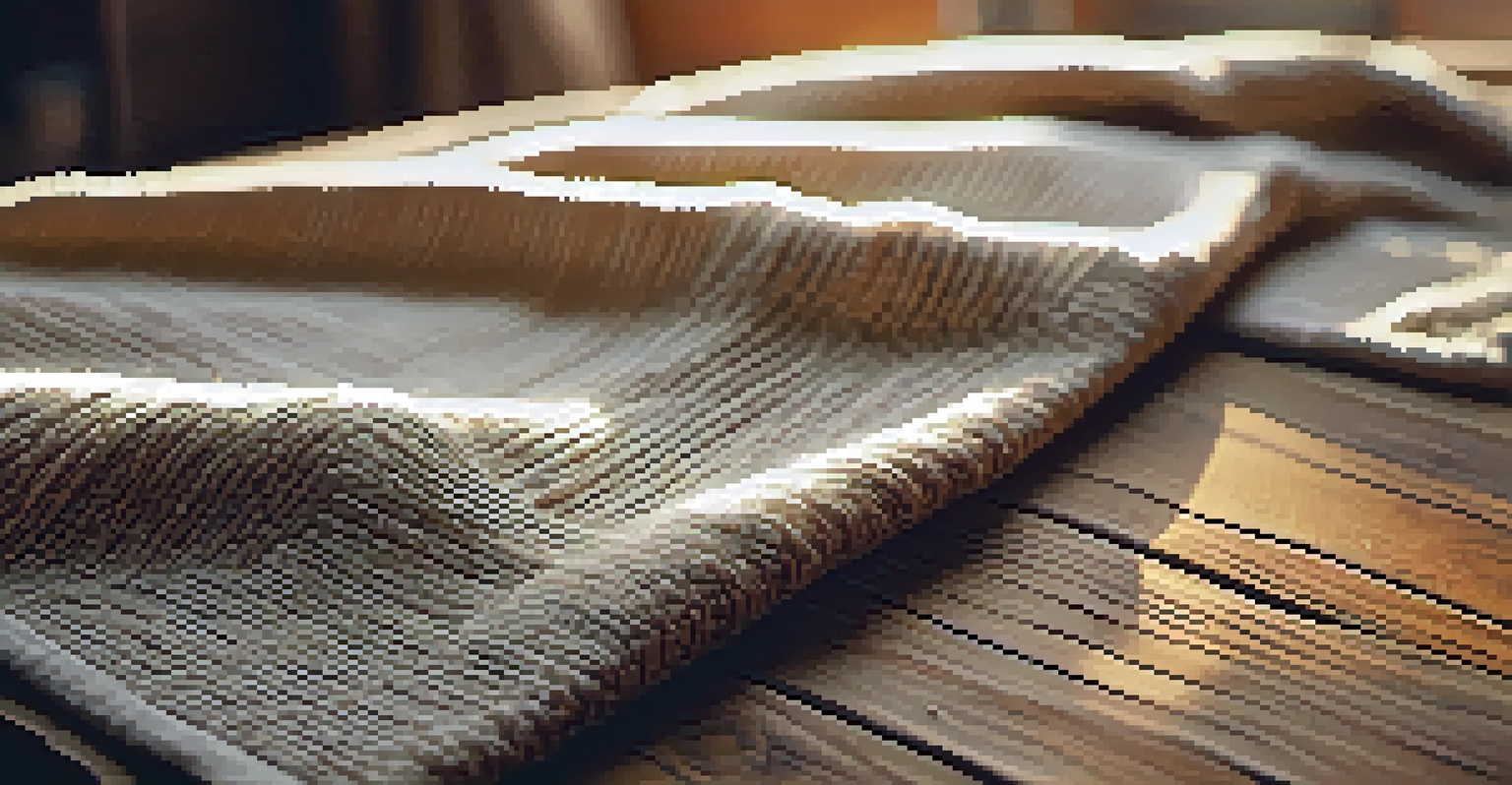 A close-up of a hemp garment on a rustic wooden table, illuminated by warm sunlight, showcasing its natural texture.