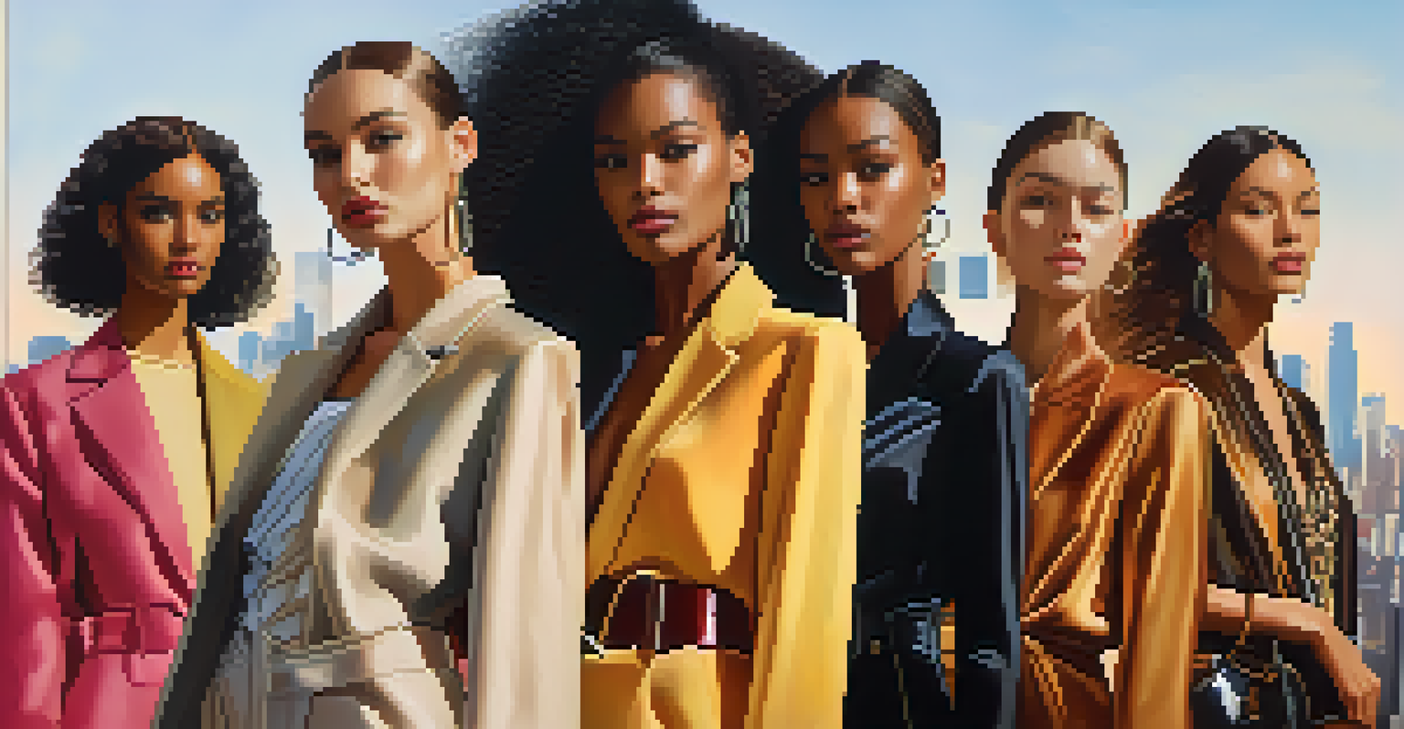 A close-up portrait of diverse models in colorful fashion styles against a blurred urban backdrop, illuminated by golden hour sunlight.
