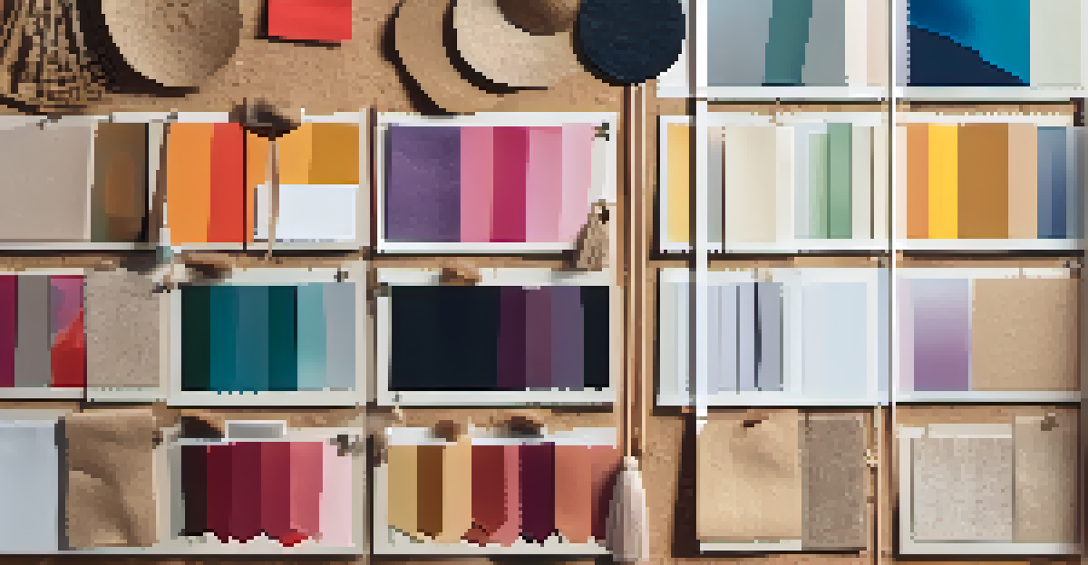 A mood board showcasing fabric swatches and color palettes for fashion design.