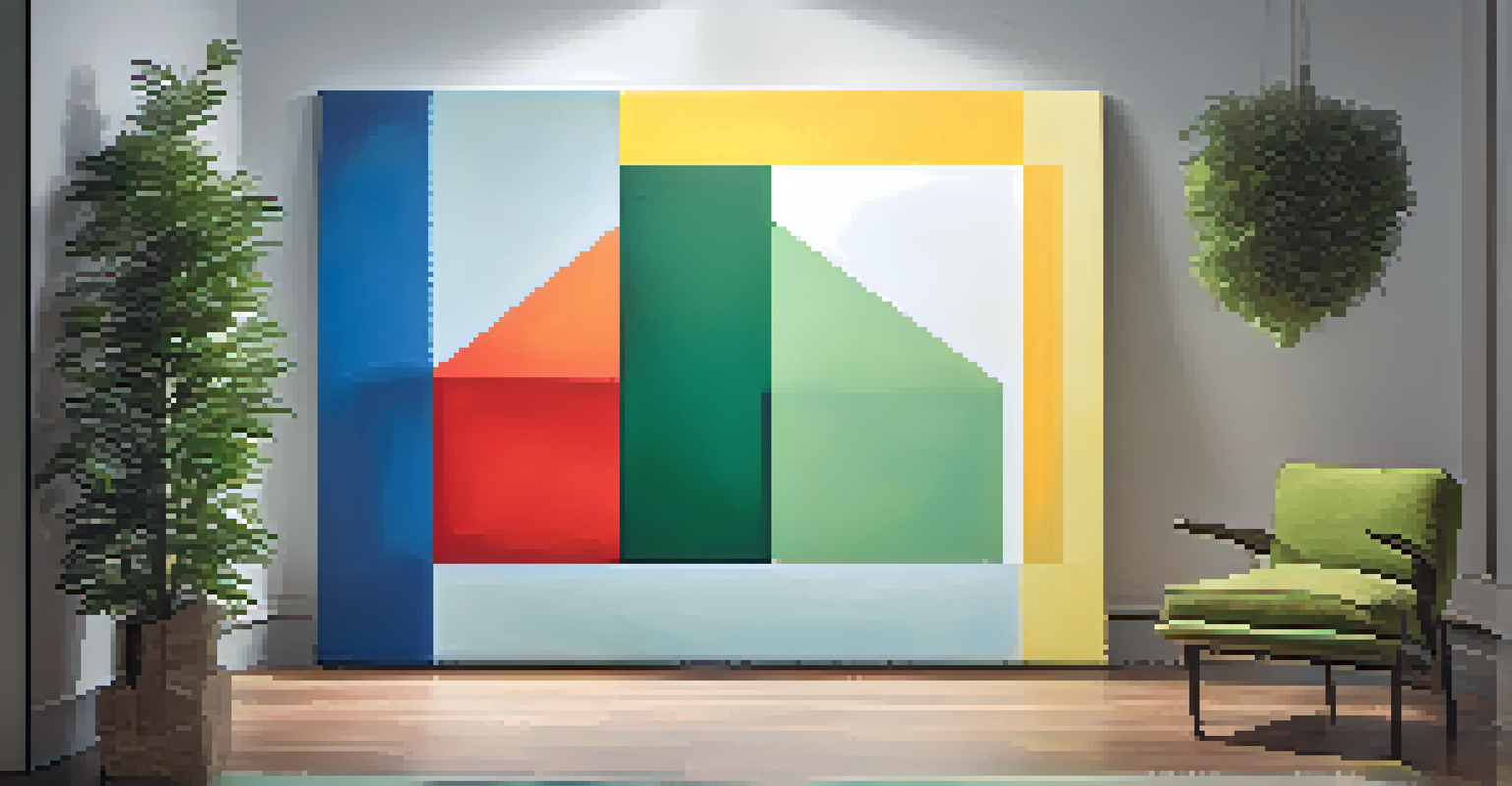 A split canvas depicting a serene blue and green landscape on one side and a vibrant red and yellow urban scene on the other, showcasing color psychology.