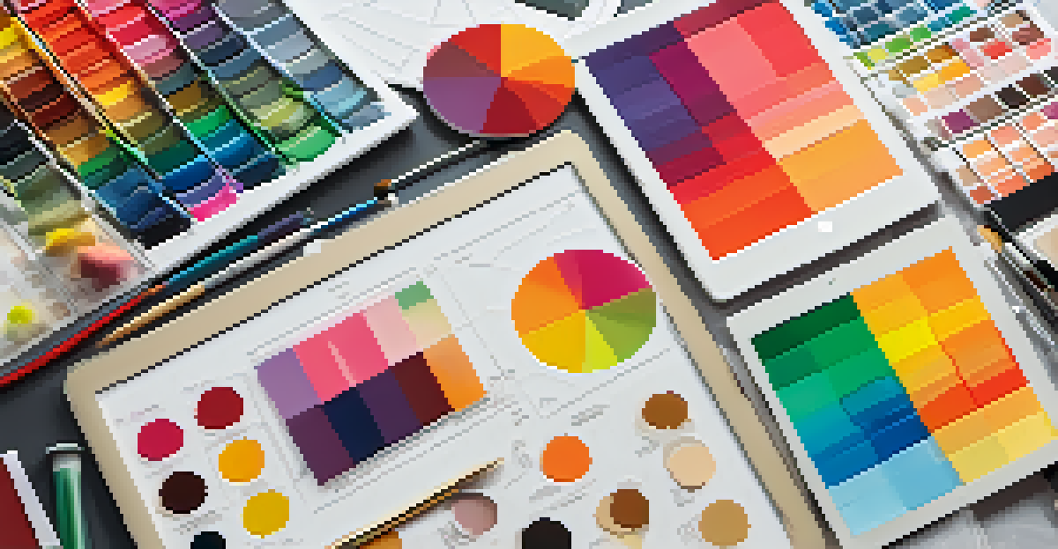 A digital tablet with color palettes and fabric samples, showcasing fashion forecasting tools in a colorful setting.