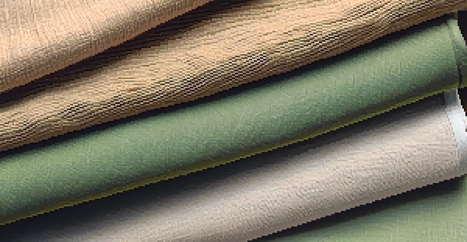 A close-up view of various sustainable activewear fabrics like organic cotton and recycled polyester, displayed over natural elements.