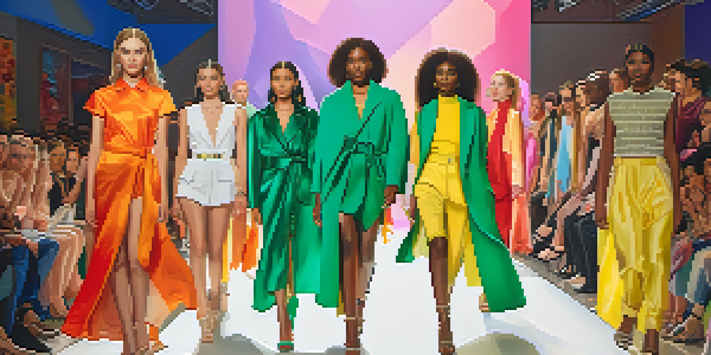 A fashion runway with diverse models in gender-neutral clothing, showcasing inclusivity in style.