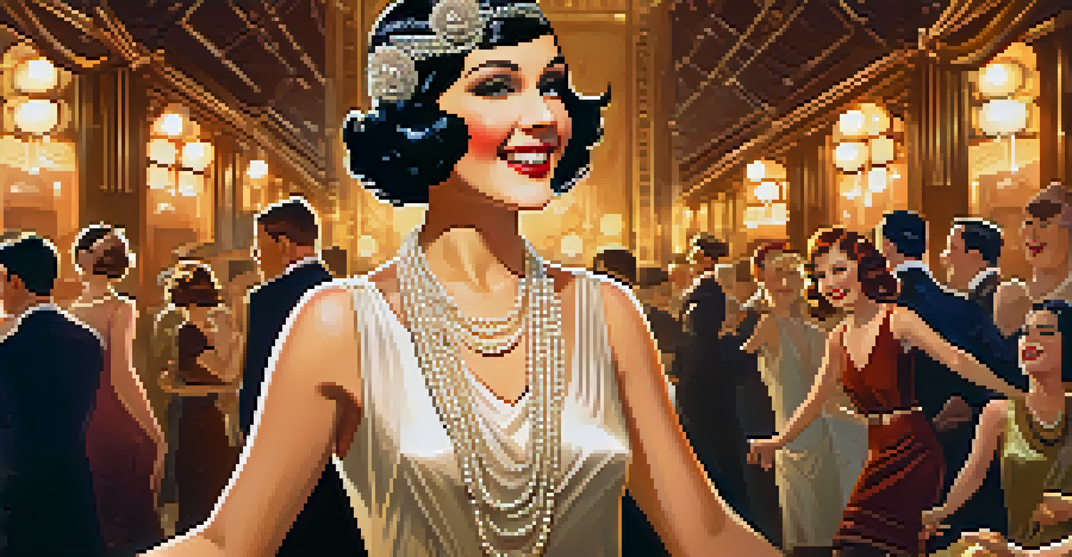 A joyful flapper woman dancing in a vintage speakeasy, representing the liberation of the 1920s.