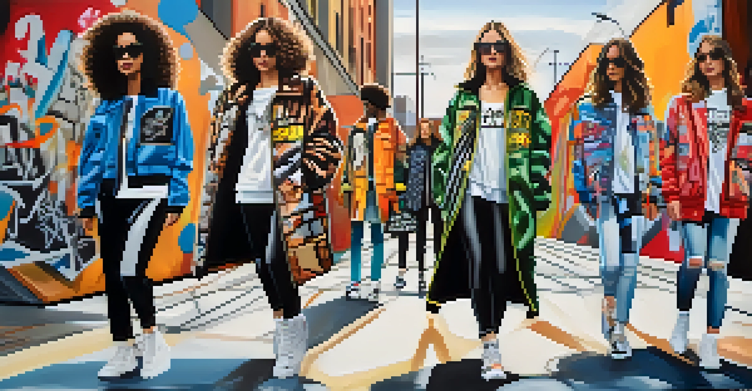 Models walking on a runway wearing street art-inspired fashion.
