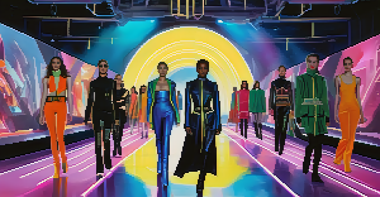 Models on a runway wearing futuristic smart clothing with embedded sensors.