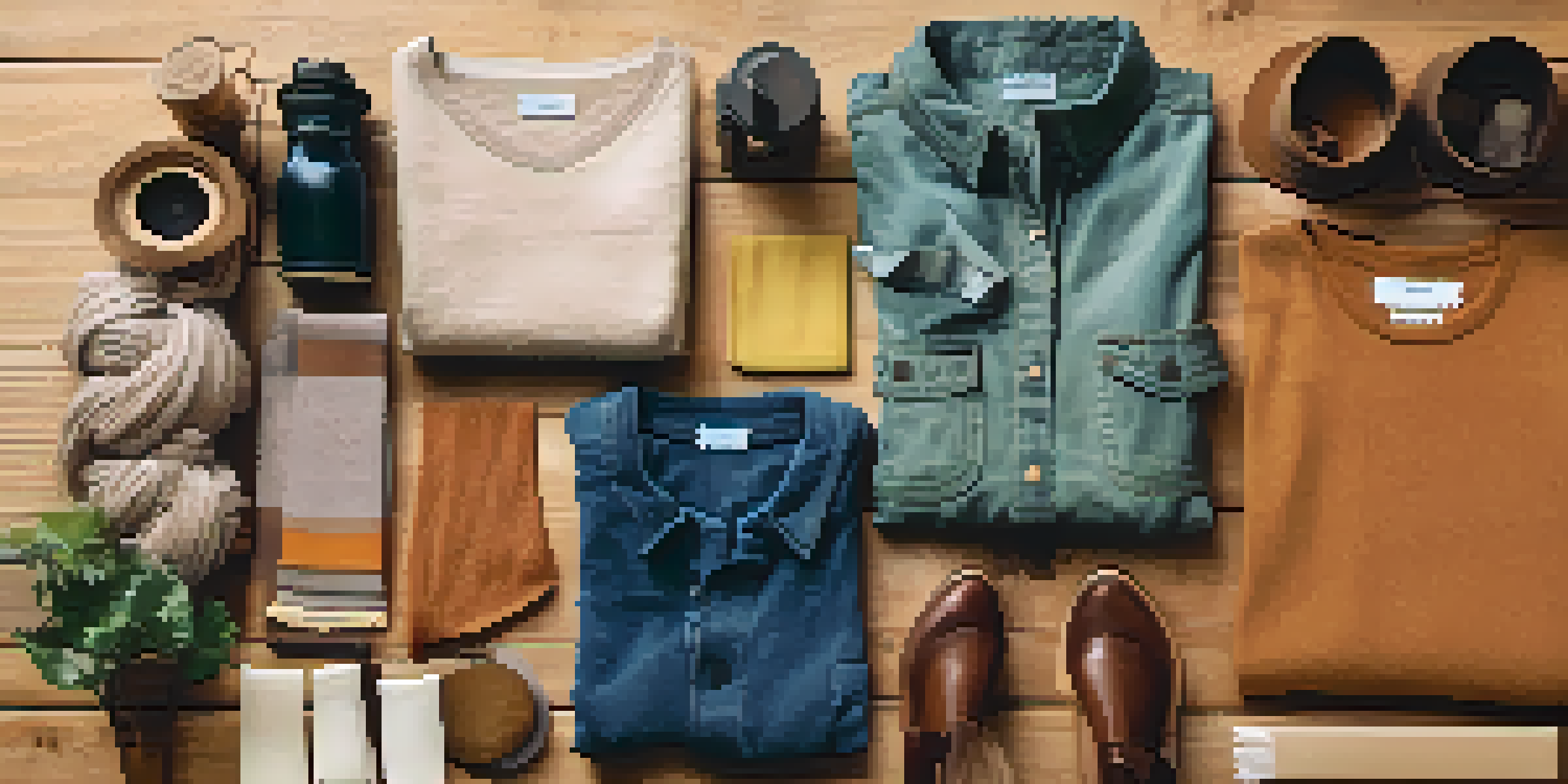 A colorful arrangement of sustainable fashion items on a wooden table.