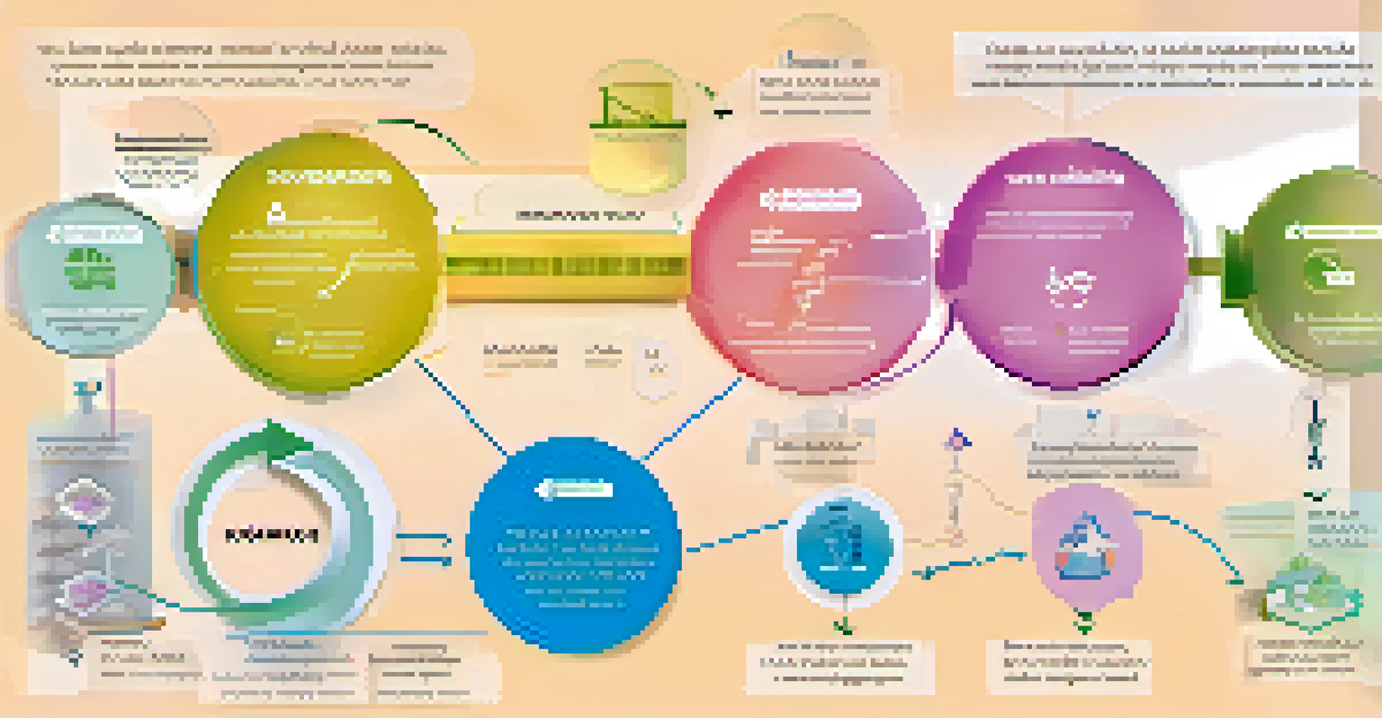 An infographic showing the lifecycle of a sustainable fashion product, with colorful icons and arrows on a pastel background.
