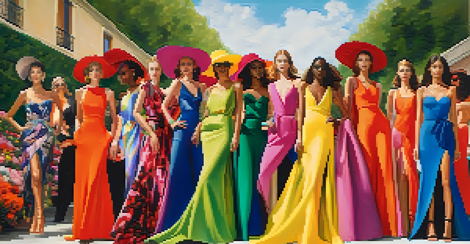 A diverse group of women in vibrant outfits pose outdoors among colorful flowers, celebrating individuality and style.