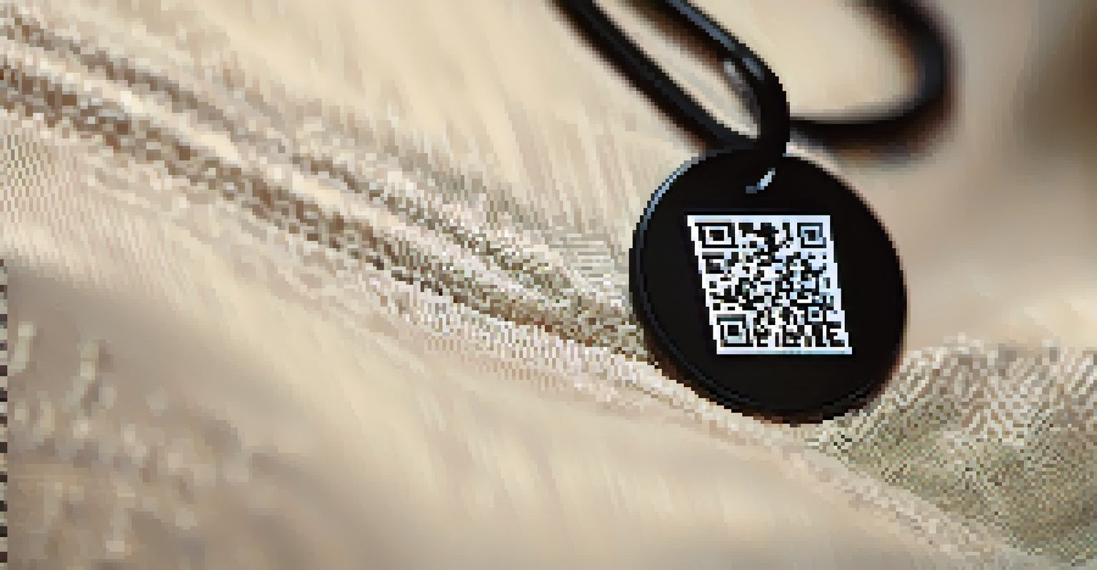 A close-up image of a QR code on a clothing tag in a boutique, symbolizing transparency in fashion.