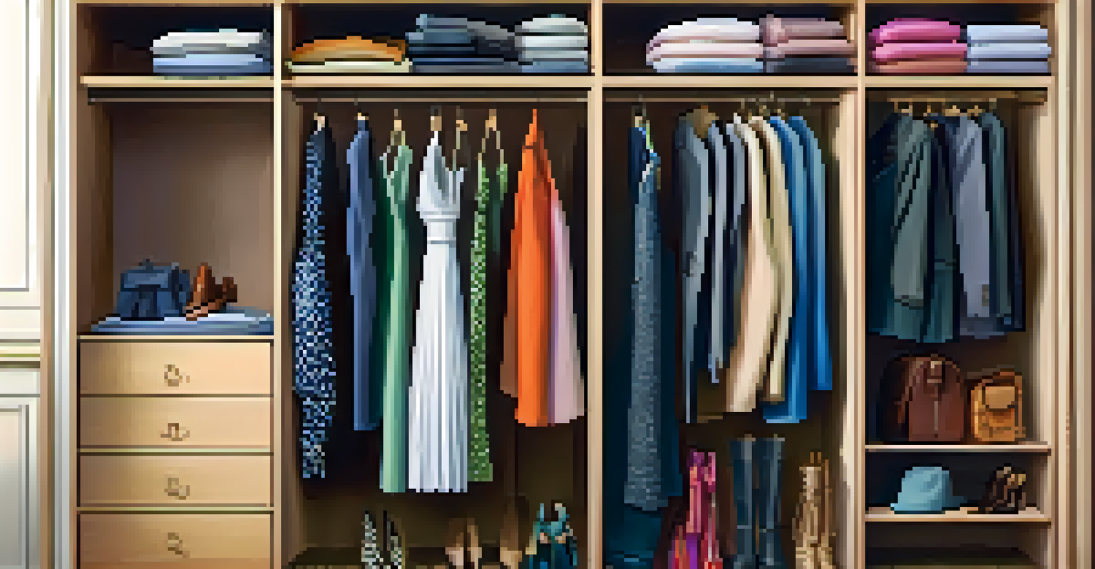 A close-up view of a wardrobe with various clothing styles and textures, showcasing self-expression through fashion in a cozy closet.