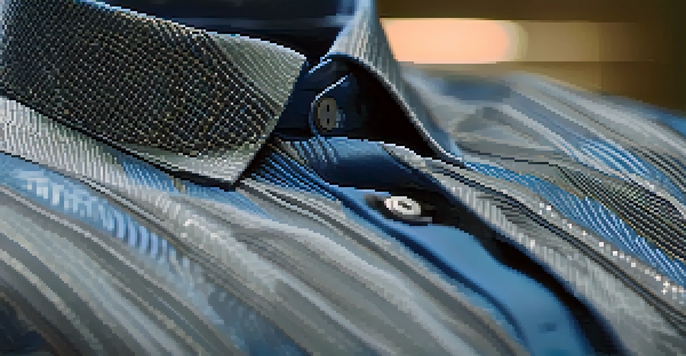 Close-up of a smart fabric shirt with visible sensors on a mannequin, illuminated by warm lighting with a blurred background.