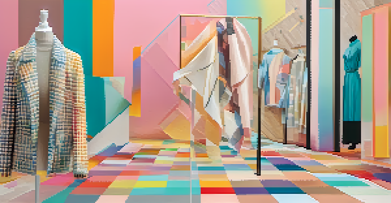 A creative illustration of data visualization in fashion, showing colorful graphs and stylish clothing, set against a pastel background.