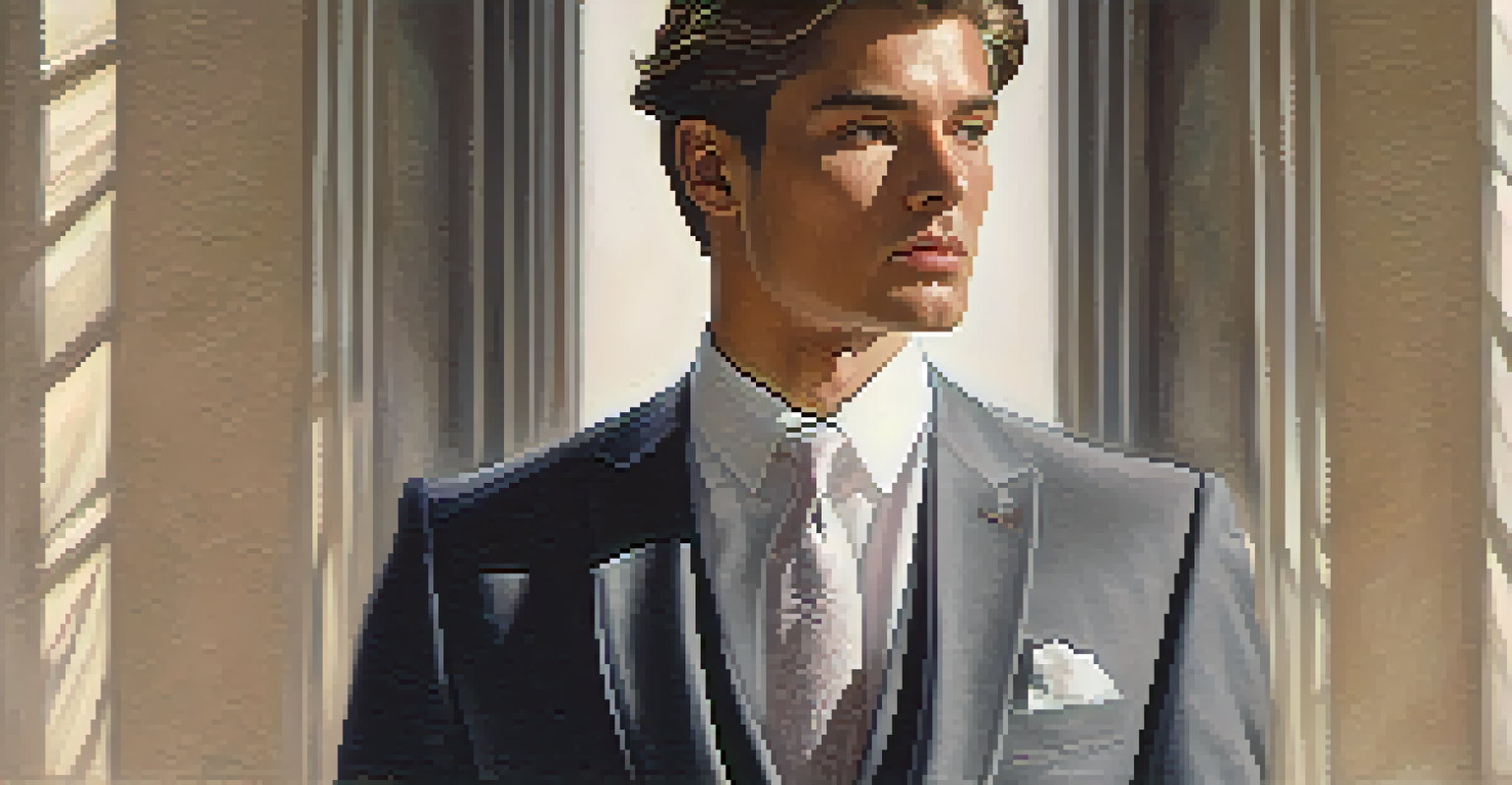 A close-up portrait of a person in a tailored suit with flowing elements, showcasing a confident expression and unique hairstyle, set against a softly blurred background.