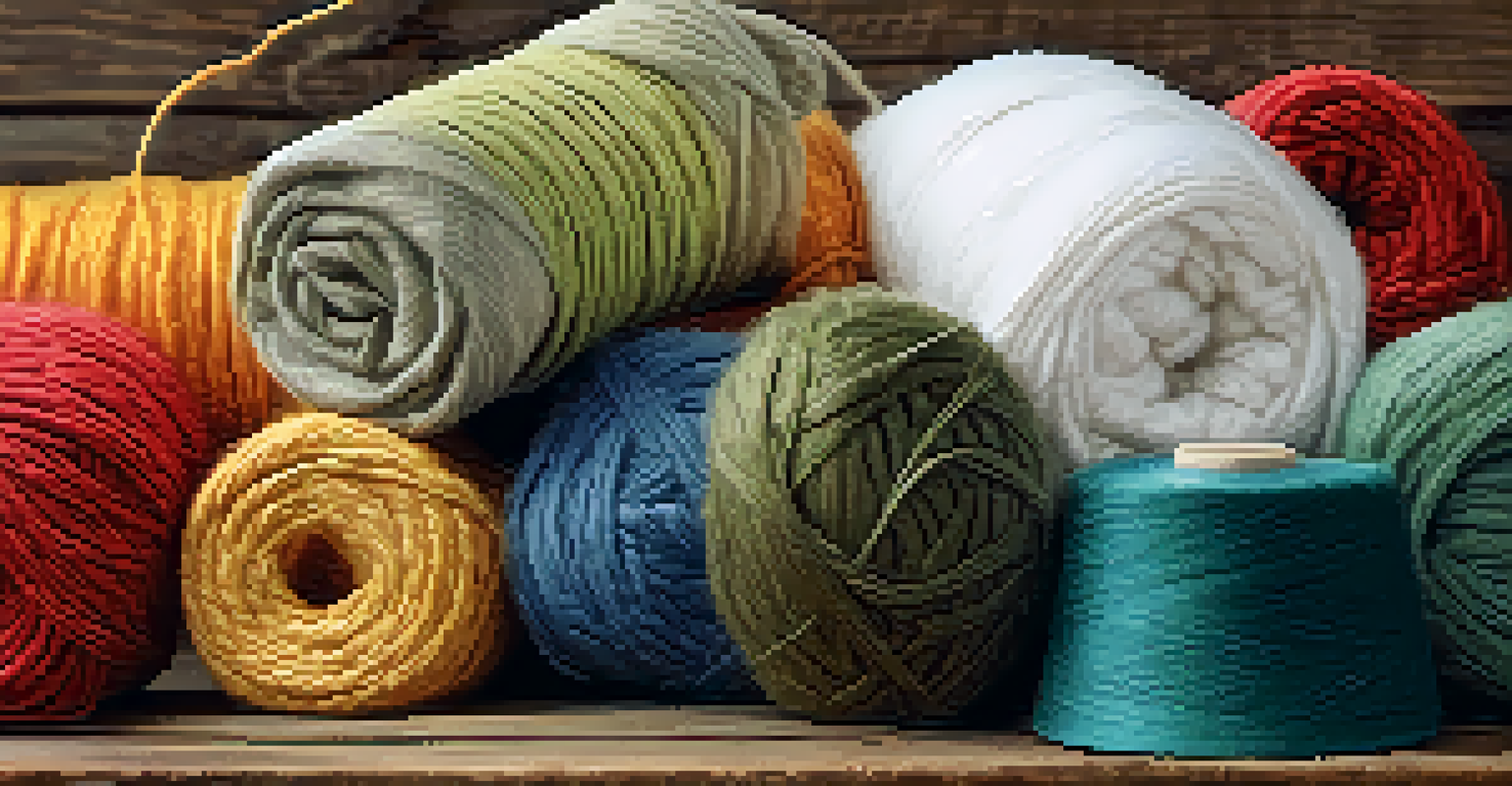 Close-up of sustainable fashion materials including organic cotton and recycled fabrics.