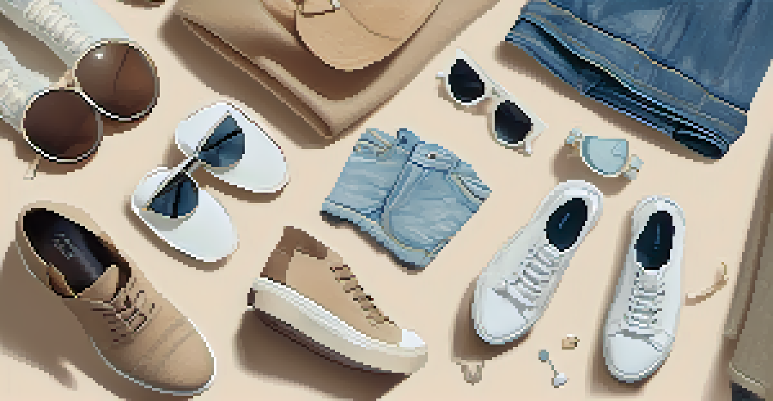 A flat lay of gender-neutral fashion items arranged artistically, showcasing modern styles and textures.